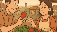 Vic: Moški na tržnici vpraša za papriko